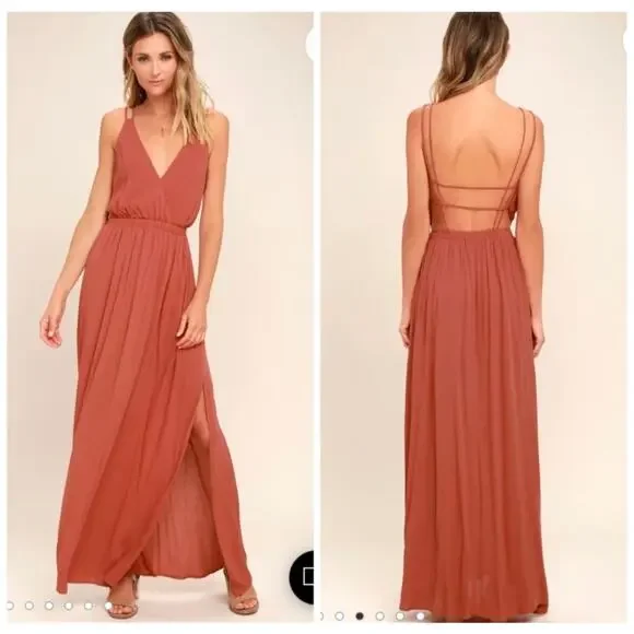 Lulus Women's Lost in Paradise Strappy Maxi Dress in Rusty Rose - Picture 1 of 8